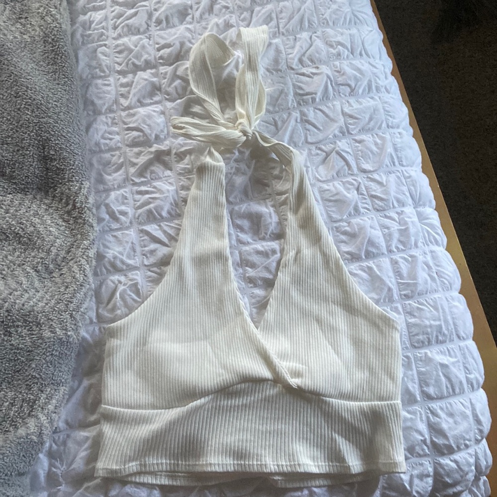 White cropped halter top
